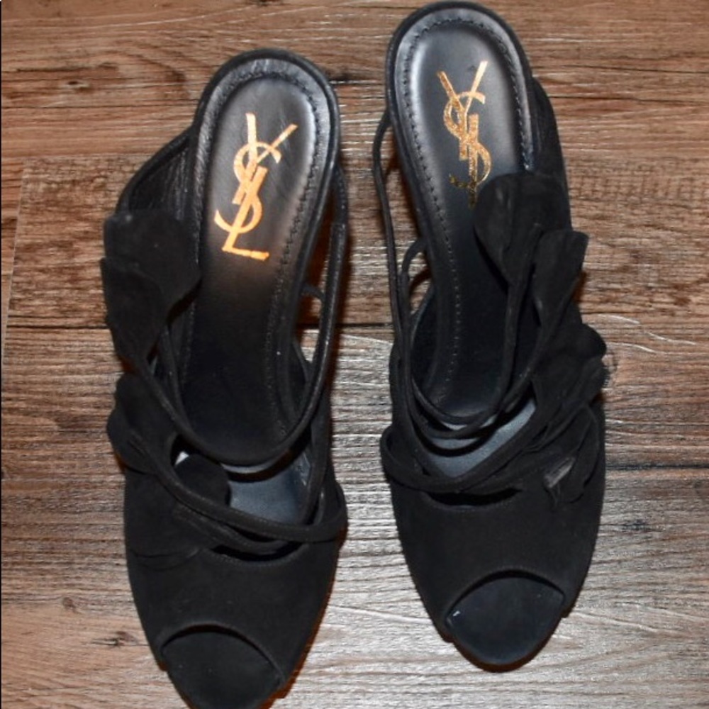YSL Black Suede Mulles